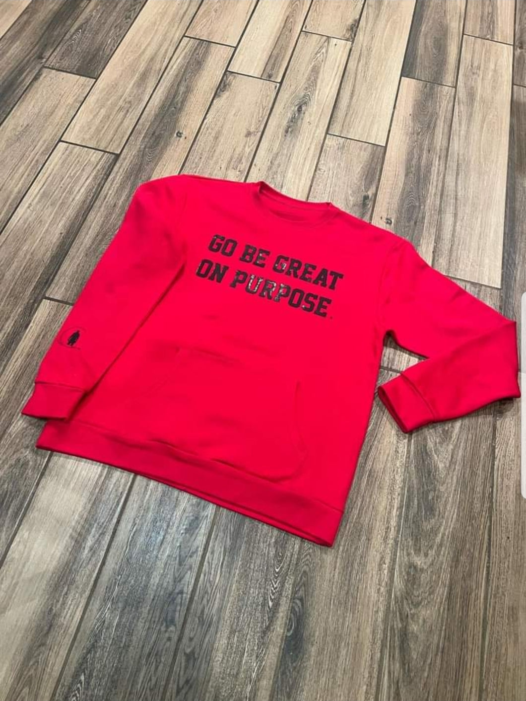 GBGOP crewneck with front pockets in Red with Black.