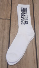 Load image into Gallery viewer, "Go Be Great On Purpose" Socks White w/Black Letters
