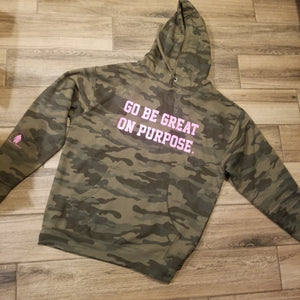 "Go Be Great On Purpose" Camo hoodie with Pink