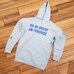 "Go Be Great On Purpose" Light Blue with Blue logo