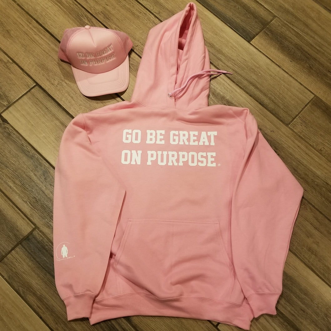Pink hoodie with white logo